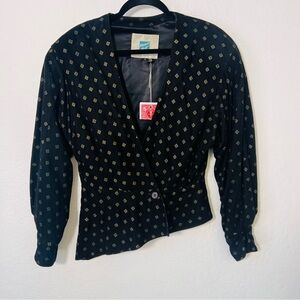 Tannery West Western Vintage Asymmetrical Black Suede Jacket with Gold Details